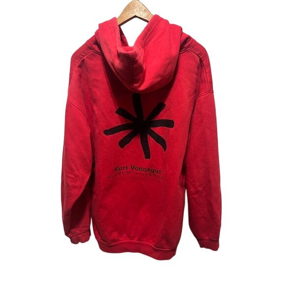Kurt Vonnegut Museum and Library Hoodie Full Zip Sweatshirt. Red Black Asterisk - Picture 2 of 8